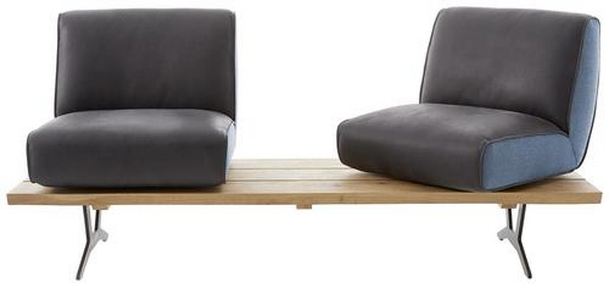 SITZBANK 190/85/69 cm  in Schwarz, Türkis, Dunkelbraun  - Türkis/Dunkelbraun, Design, Leder/Holz (190/85/69cm) - Ambiente