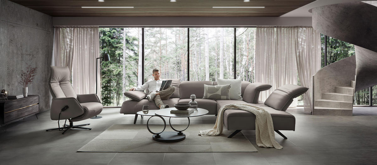 ECKSOFA Echtleder Graubraun  - Anthrazit/Graubraun, Design, Leder/Metall (290/230cm) - Johann Jakob