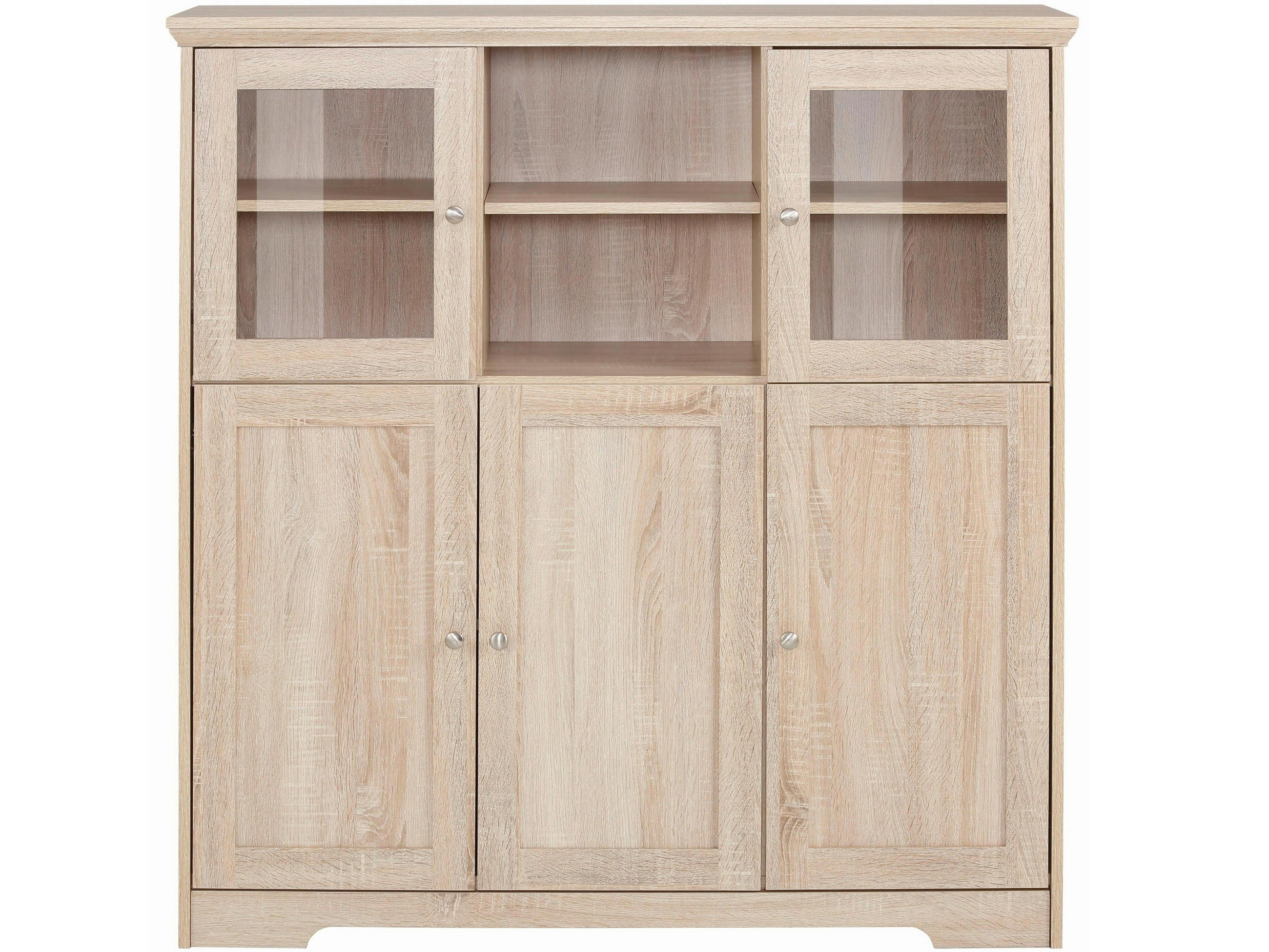 HIGHBOARD NANTES, 118/125/39 cm,  - Silberfarben/Sonoma Eiche, Design, Glas/Holzwerkstoff (118/125/39cm) - Livetastic