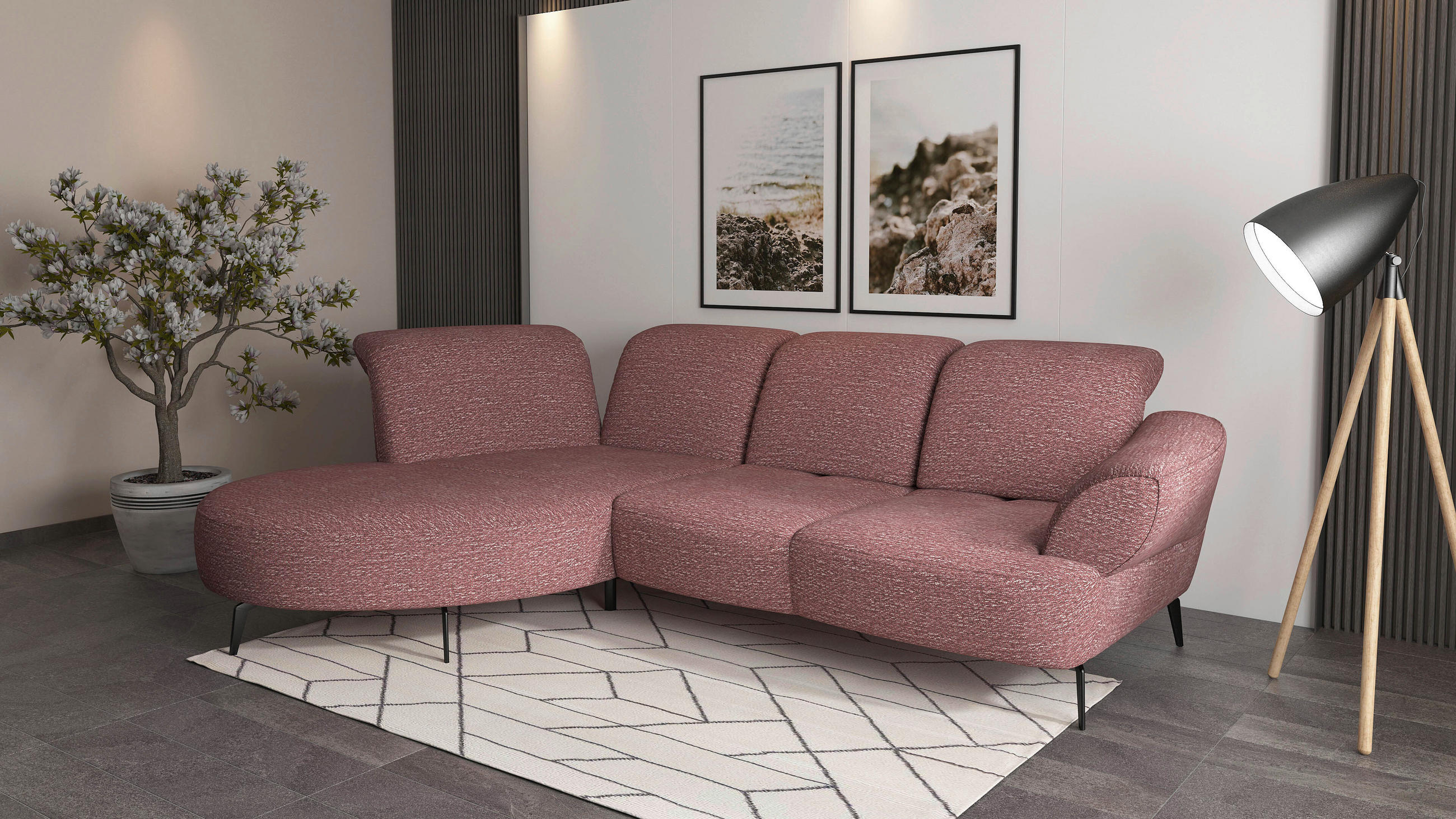 ECKSOFA in Chenille Aubergine - Aubergine/Schwarz, Modern, Textil/Metall (208/313cm) - Sit & More
