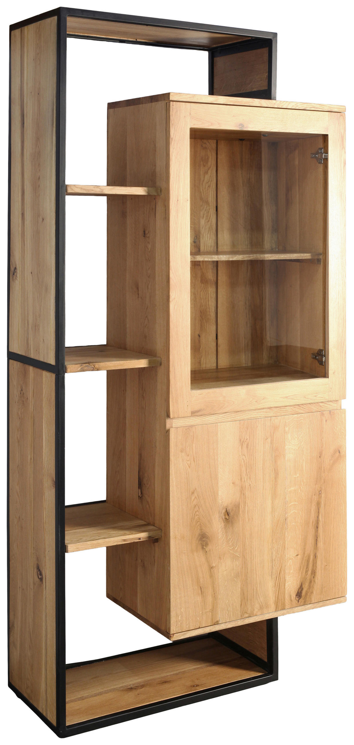 VITRINE  in vollmassiv Mangoholz, Wildeiche Schwarz, Eichefarben  - Eichefarben/Schwarz, LIFESTYLE, Glas/Holz (90/183/40cm) - Landscape