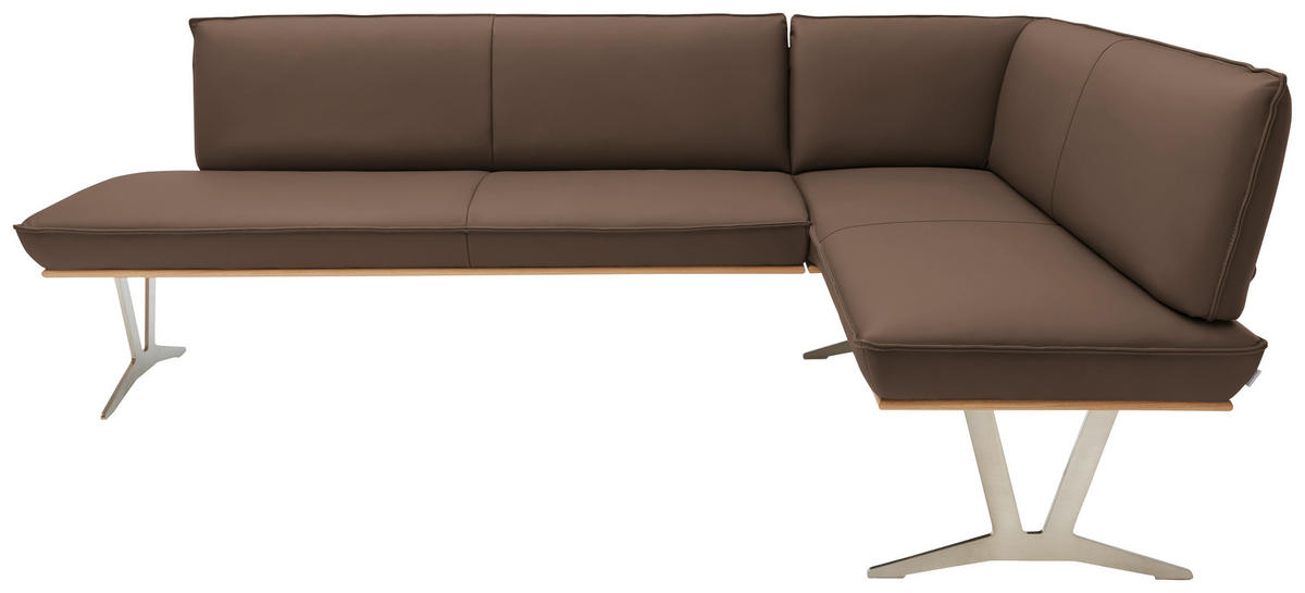 ECKBANK in Holz, Metall, Leder Hellbraun  - Hellbraun/Edelstahlfarben, Design, Leder/Holz (237/162cm) - Ambiente