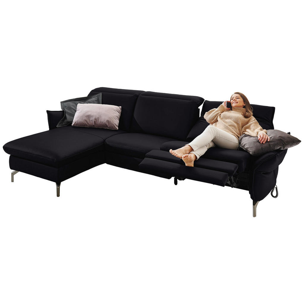 Thumbnail - Livetastic Ecksofa, Schwarz, Textil, 4-Sitzer, Ottomane links, L-Form, 233x179 cm, Hocker erhältlich, motorische Relaxfu...