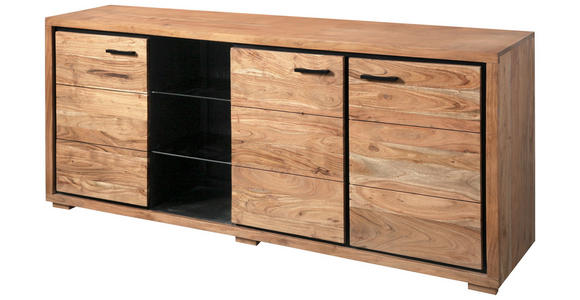 SIDEBOARD Akazie Hartholz Grau, Schwarz, Akaziefarben Einlegebodenbeleuchtung  - Schwarz/Akaziefarben, LIFESTYLE, Glas/Holz (175/78/40cm) - Landscape