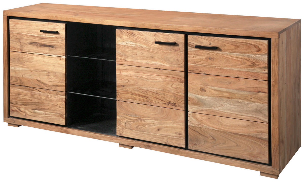 SIDEBOARD  in 175/78/40 cm  - Schwarz/Akaziefarben, LIFESTYLE, Glas/Holz (175/78/40cm) - Landscape