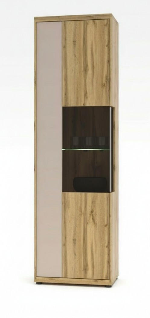 VITRINE  in Eichefarben, Kaschmir  - Kaschmir/Eichefarben, Design, Glas/Holzwerkstoff (60/205/40cm) - Livetastic