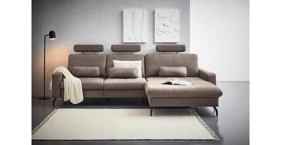 ECKSOFA Taupe Mikrofaser  - Taupe/Schwarz, KONVENTIONELL, Textil/Metall (302/180cm) - Carryhome