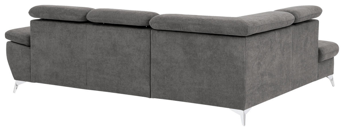 ECKSOFA in Mikrofaser Grau  209/256 cm  - Chromfarben/Grau, KONVENTIONELL, Textil/Metall (209/256cm) - Livetastic