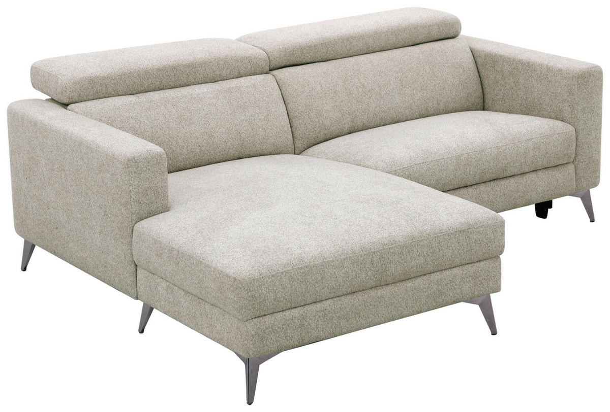 ECKSOFA Beigebraun Chenille  - Chromfarben/Beigebraun, Design, Textil/Metall (173/218cm) - Carryhome