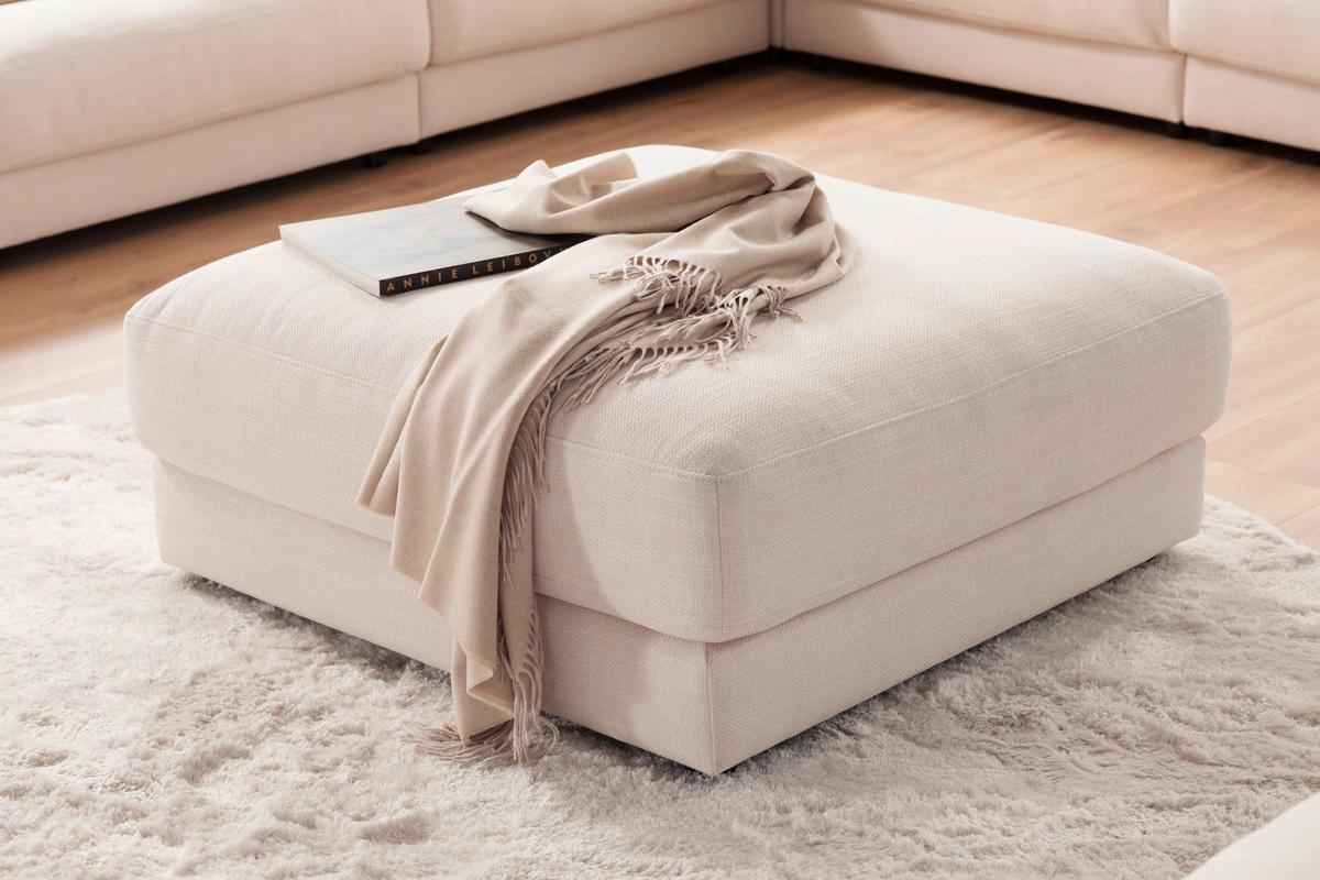 HOCKER in Textil Naturfarben, Weiss  - Weiss/Schwarz, Design, Kunststoff/Textil (100/44/100cm) - Pure Home Lifestyle