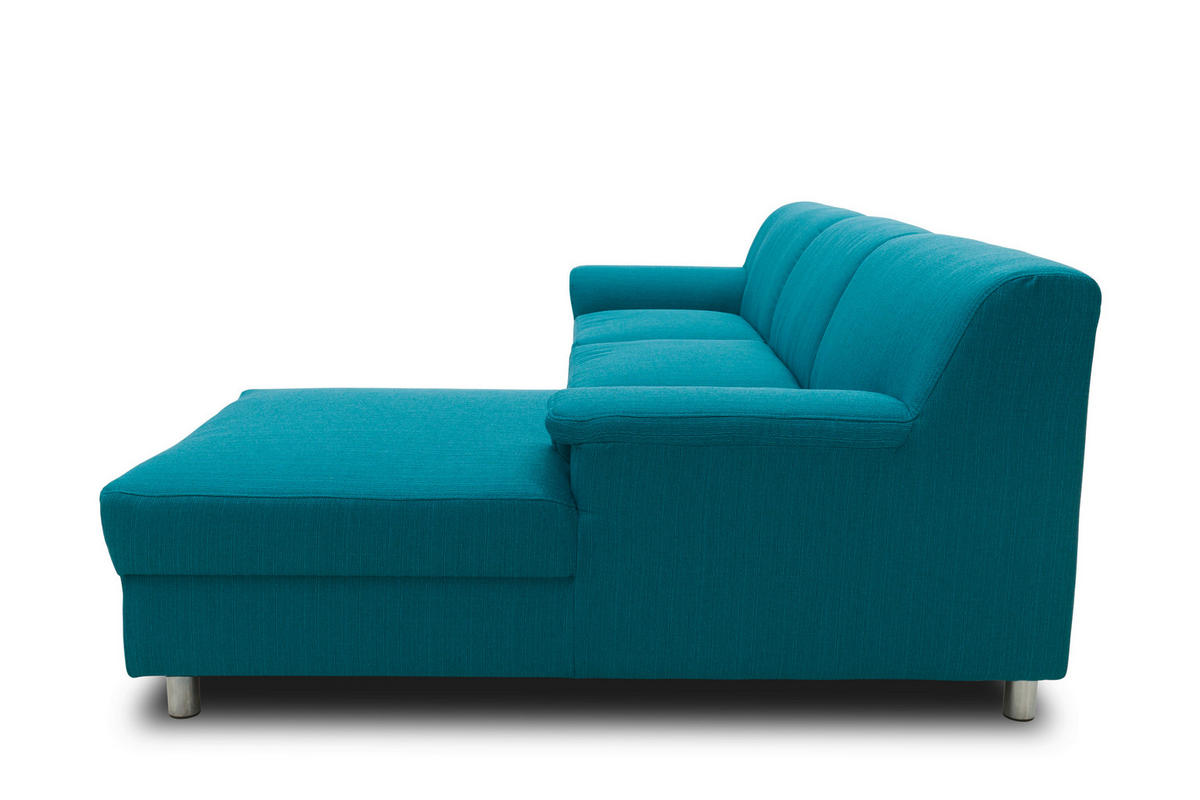 ECKSOFA Petrol Webstoff  - Chromfarben/Petrol, KONVENTIONELL, Textil/Metall (251/150cm) - MID.YOU
