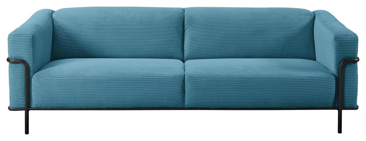 3-SITZER-SOFA in Cord Petrol  - Petrol/Schwarz, Design, Textil/Metall (236/67/96cm) - Johann Jakob