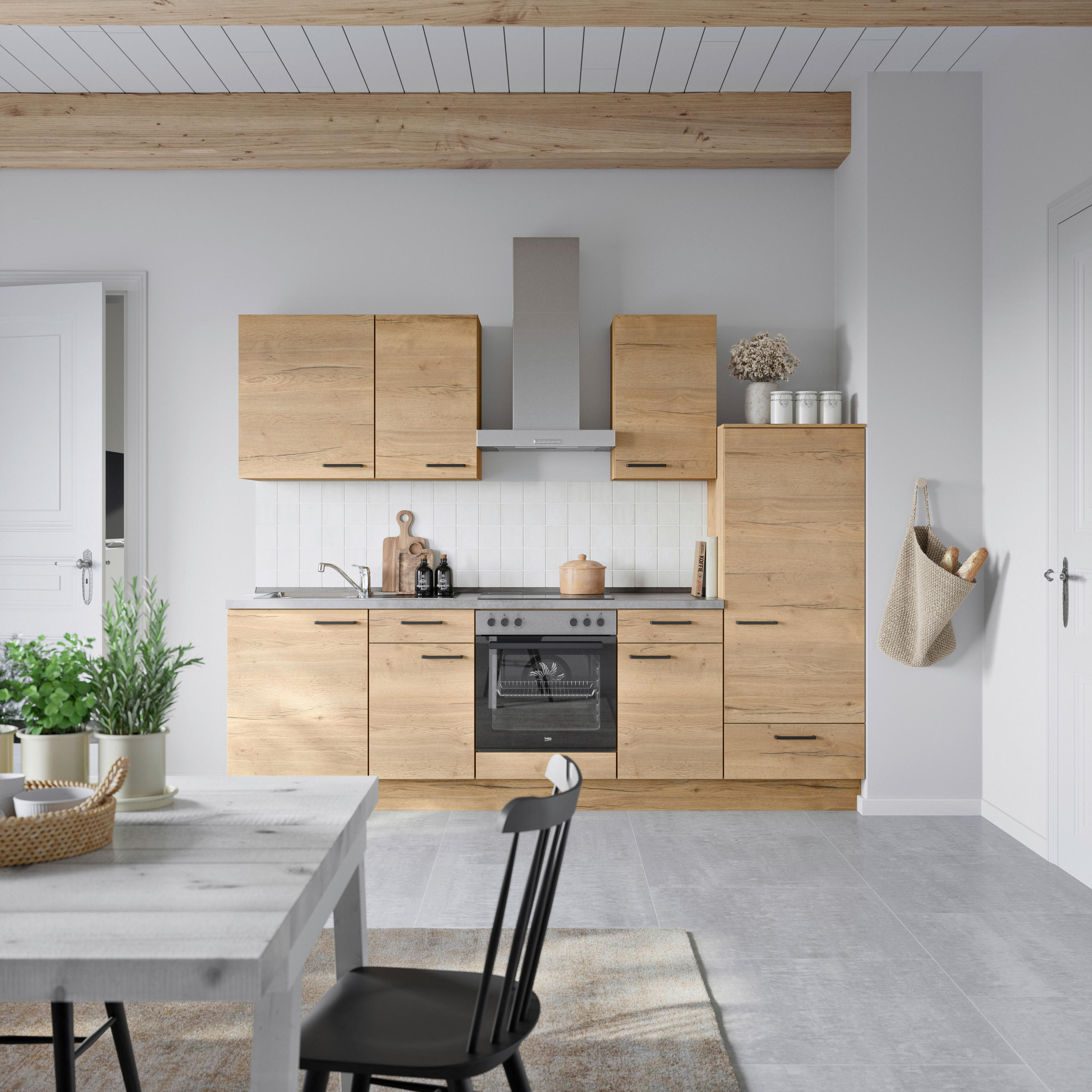 KÜCHENBLOCK 270 cm   in Eichefarben, Schieferfarben  - Schieferfarben/Eichefarben, MODERN, Holzwerkstoff/Metall (270cm) - Nobilia