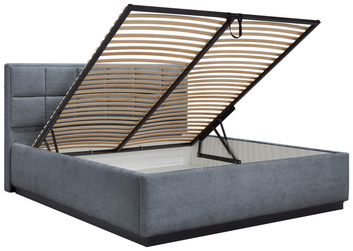 POLSTERBETT 140/200 cm,  in Dunkelgrau, gepolstertes Kopfteil, Beleuchtung, Lattenrost, Bettkasten,  - Dunkelgrau/Birkefarben, Design, Holz/Holzwerkstoff (140/200cm) - Chameo