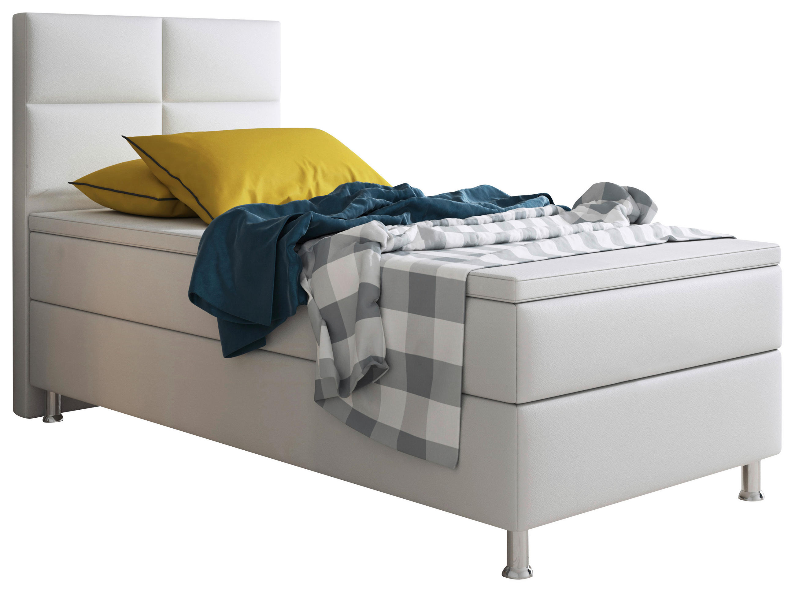 BOXSPRINGBETT  in Weiß  - Silberfarben/Weiß, KONVENTIONELL, Leder/Textil (90/115/210cm) - MID.YOU