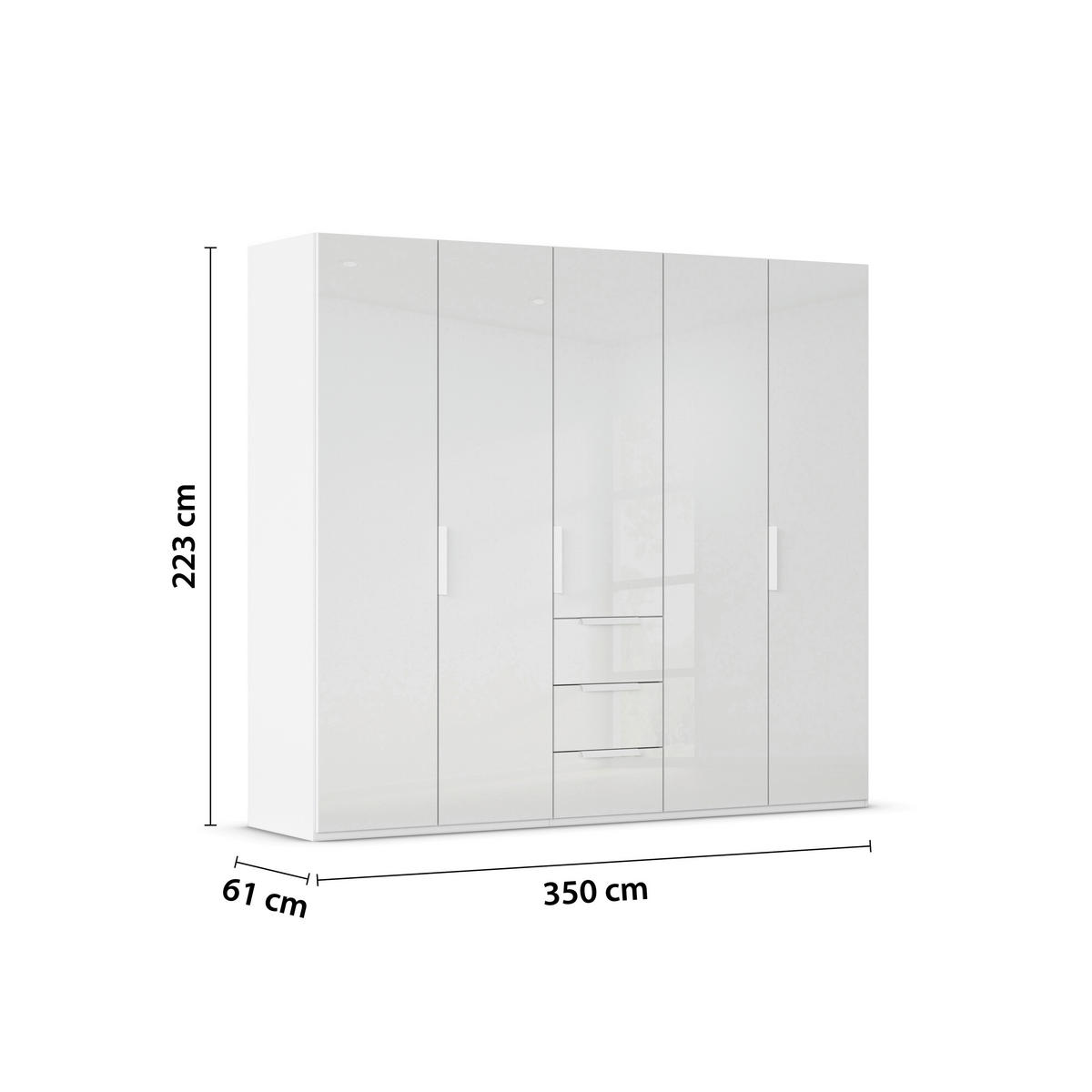 DREHTÜRENSCHRANK 251/223/61 cm,  in Weiß, 5-türig  - Weiß, Basics, Glas/Holzwerkstoff (251/223/61cm) - Novel