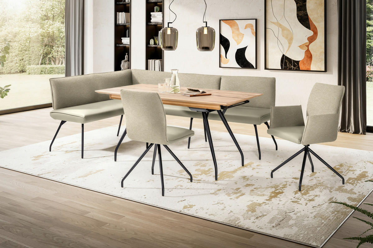 ECKBANK 165/225 cm  in Creme  - Creme/Schwarz, Design, Textil/Metall (165/225cm) - Moderano