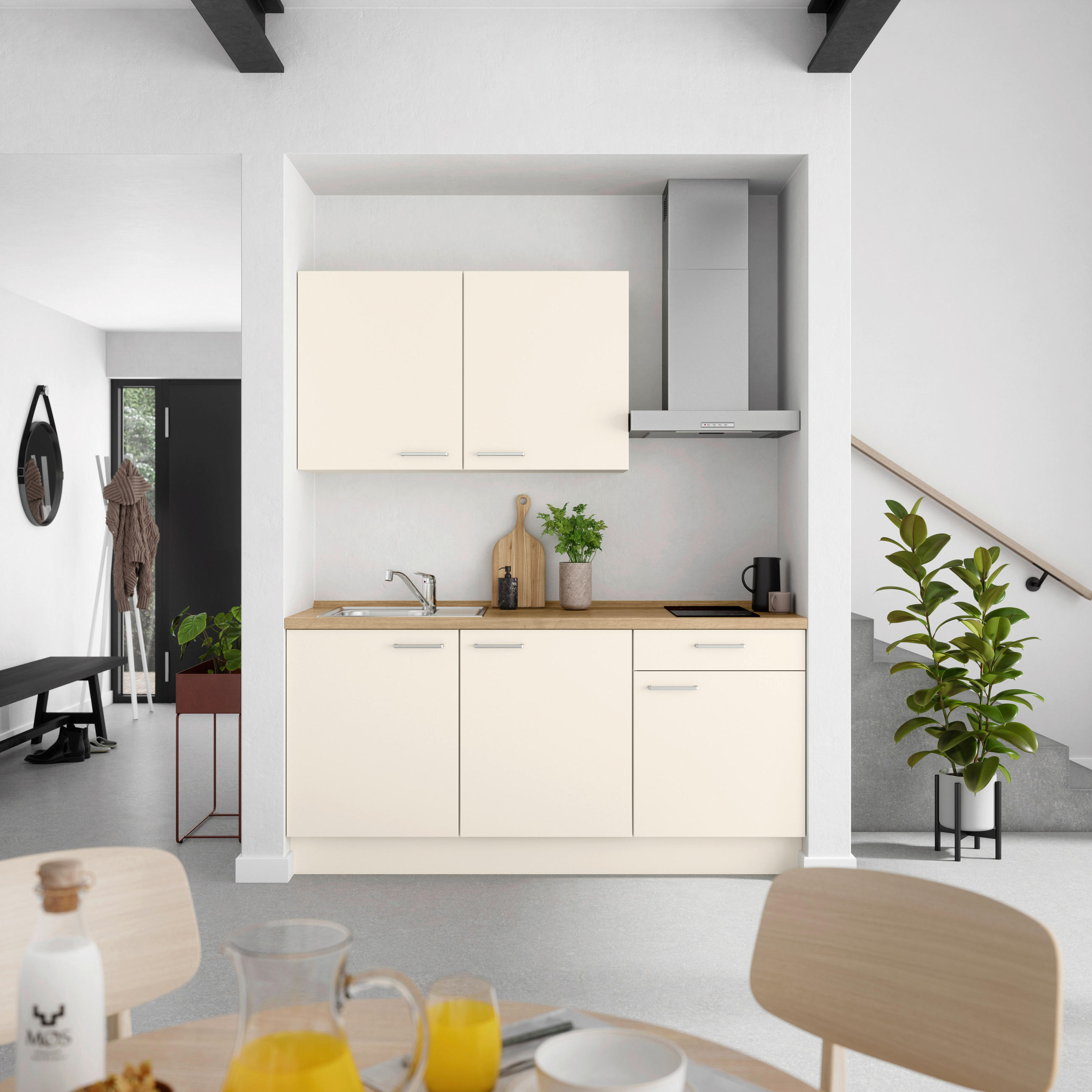 KÜCHENBLOCK 180 cm   in Eichefarben, Magnolie  - Edelstahlfarben/Eichefarben, MODERN, Holzwerkstoff/Metall (180cm) - Nobilia