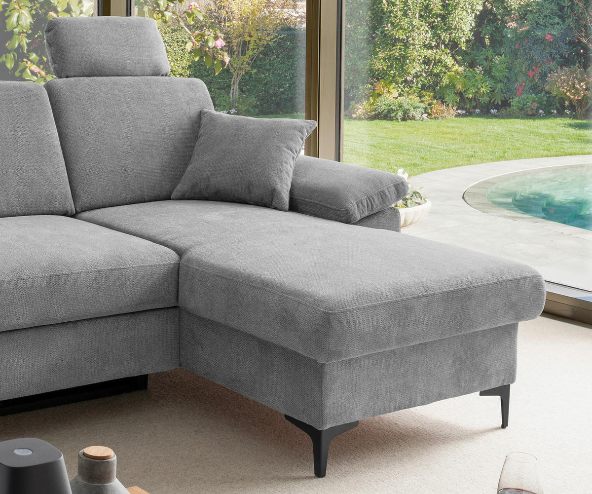 ECKSOFA Chenille Grau  - Schwarz/Grau, Konventionell, Textil/Metall (245/151cm) - Livetastic