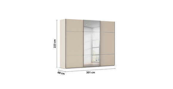 SCHWEBETÜRENSCHRANK 301/223/68 cm 3-türig Champagner - Chromfarben/Champagner, KONVENTIONELL, Glas/Holzwerkstoff (301/223/68cm) - Novel