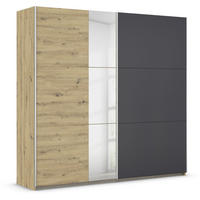 SCHWEBETÜRENSCHRANK 218/210/59 cm 2-türig Dunkelgrau, Eiche Artisan  - Dunkelgrau/Alufarben, Design, Glas/Holzwerkstoff (218/210/59cm) - Boxxx
