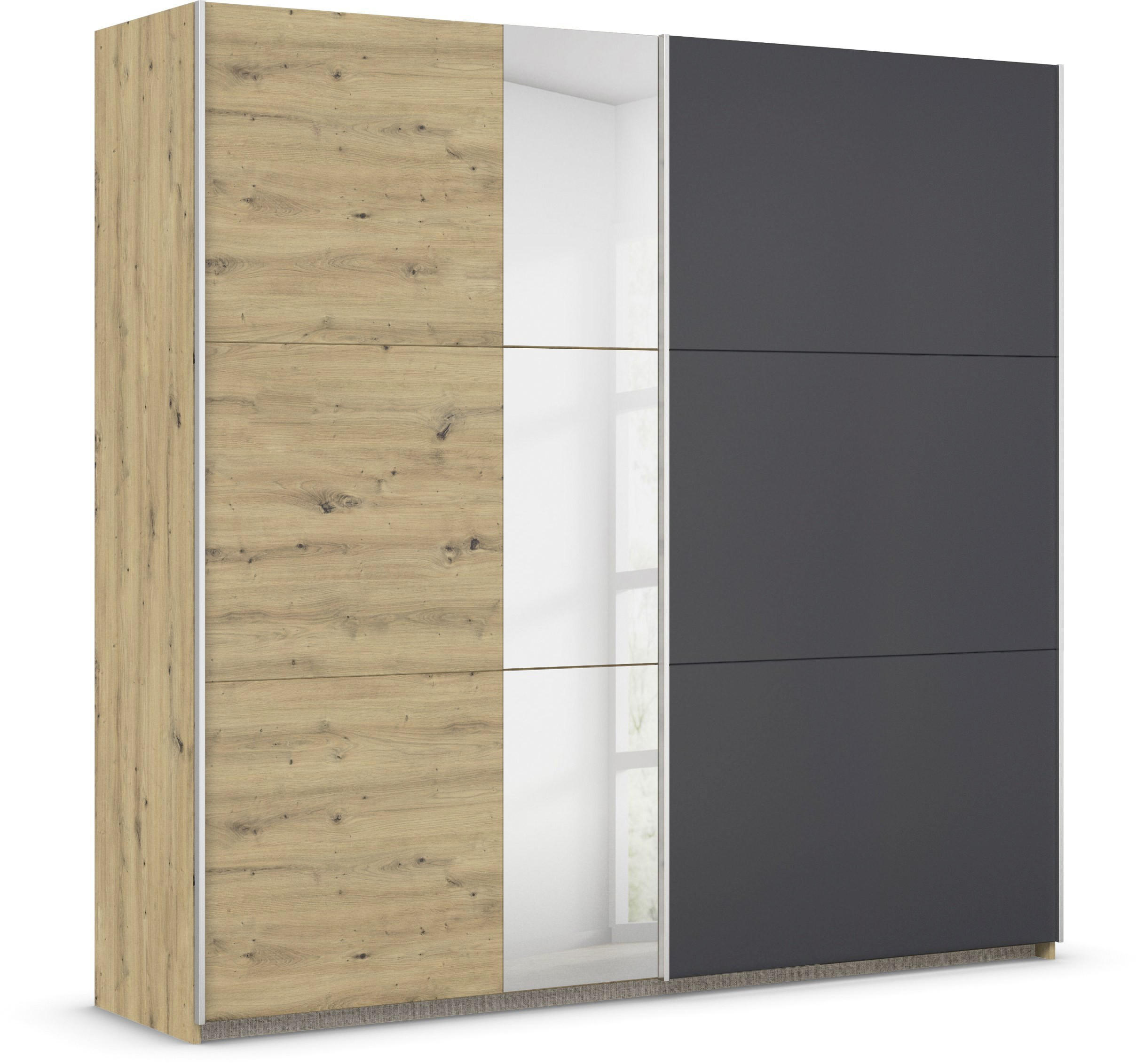 Rauch Möbel Schwebetürenschrank Dunkelgrau, Eiche Artisan 218x210x59 cm