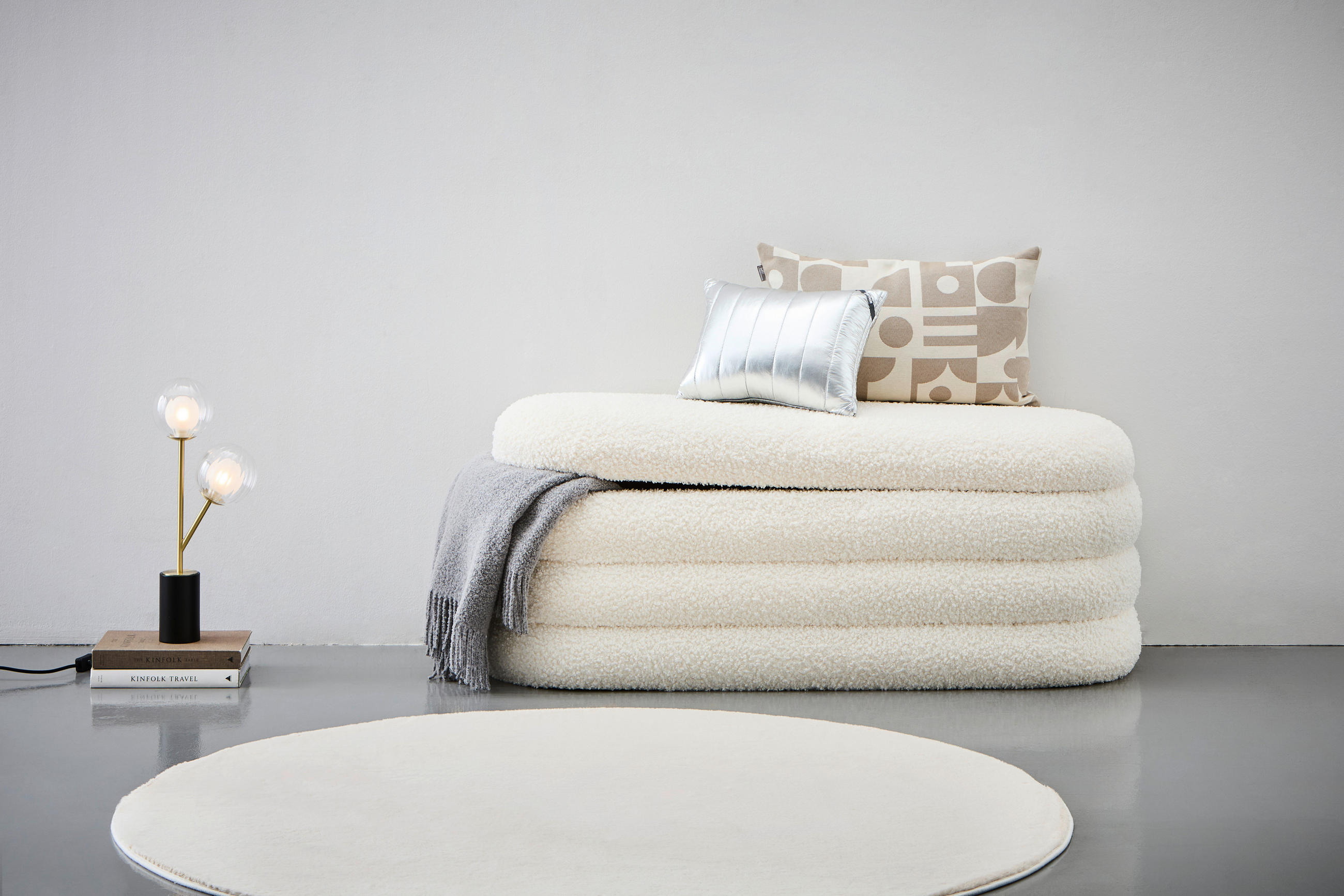 HOCKERBANK in Textil, Holzwerkstoff Creme - Creme/Weiß, Design, Holzwerkstoff/Textil (130/50/46.5cm) - MID.YOU