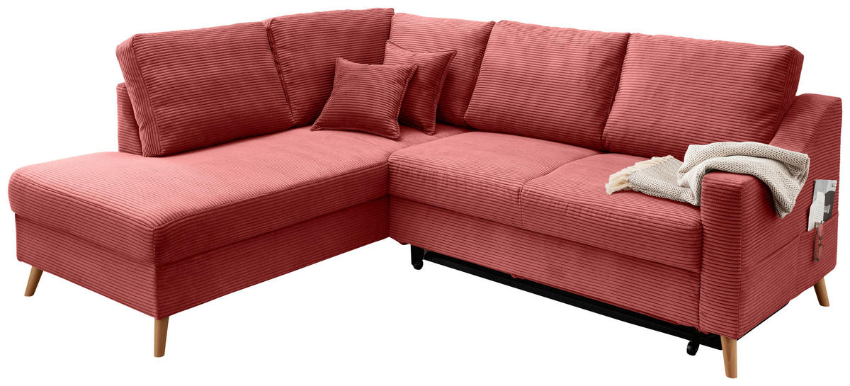 ECKSOFA in Cord Koralle  - Koralle/Naturfarben, MODERN, Holz/Textil (200/230cm) - Livetastic