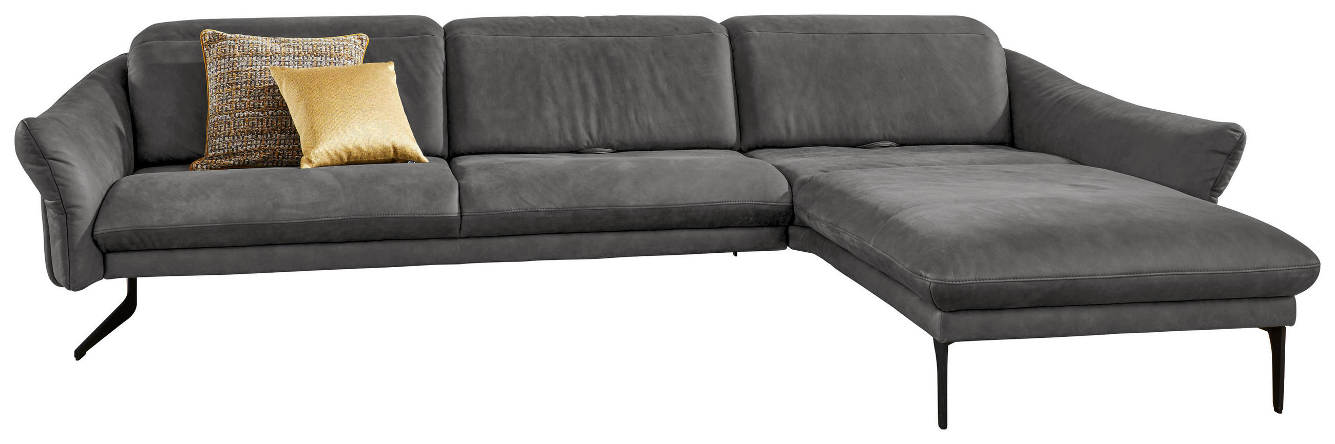 ECKSOFA Grau Echtleder - Anthrazit/Grau, Design, Leder/Metall (330/205cm) - Himolla