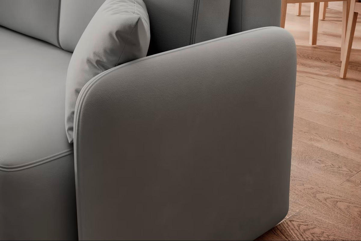 ECKSOFA Hellgrau Plüsch  - Hellgrau/Schwarz, Design, Kunststoff/Textil (150/206cm) - MID.YOU