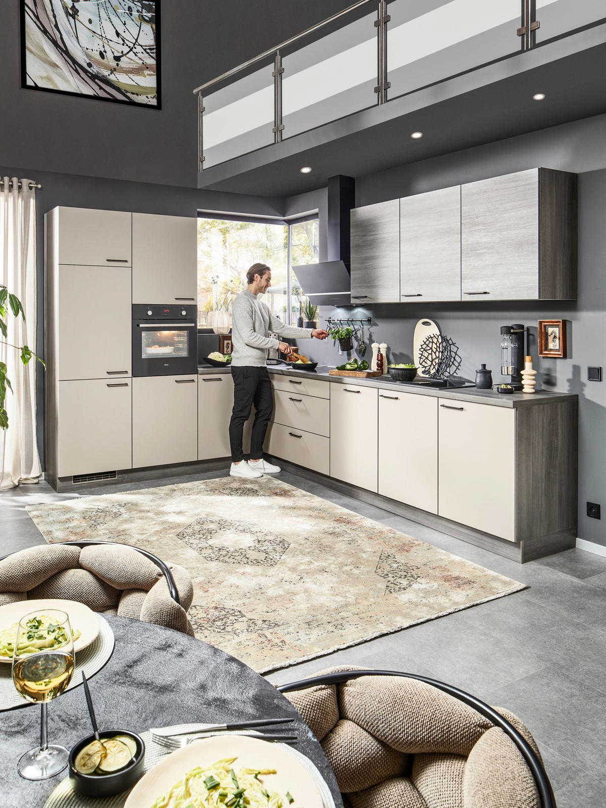 EINBAUKÜCHE   - Creme/Grau, MODERN, Holzwerkstoff - Welnova