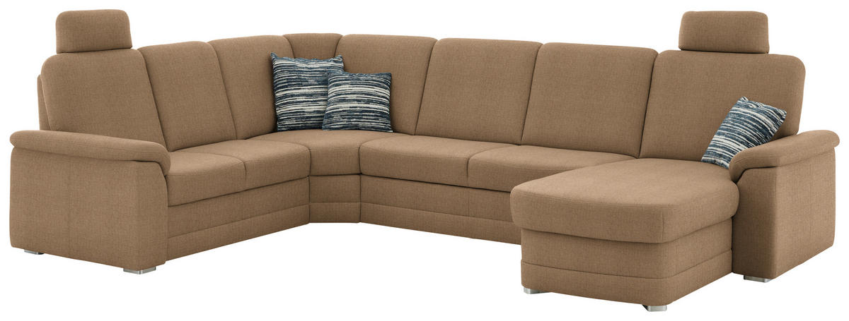 WOHNLANDSCHAFT  in Chenille Altrosa, Hellbraun  - Hellbraun/Alufarben, KONVENTIONELL, Holz/Textil (235/329/160cm) - Beldomo Comfort