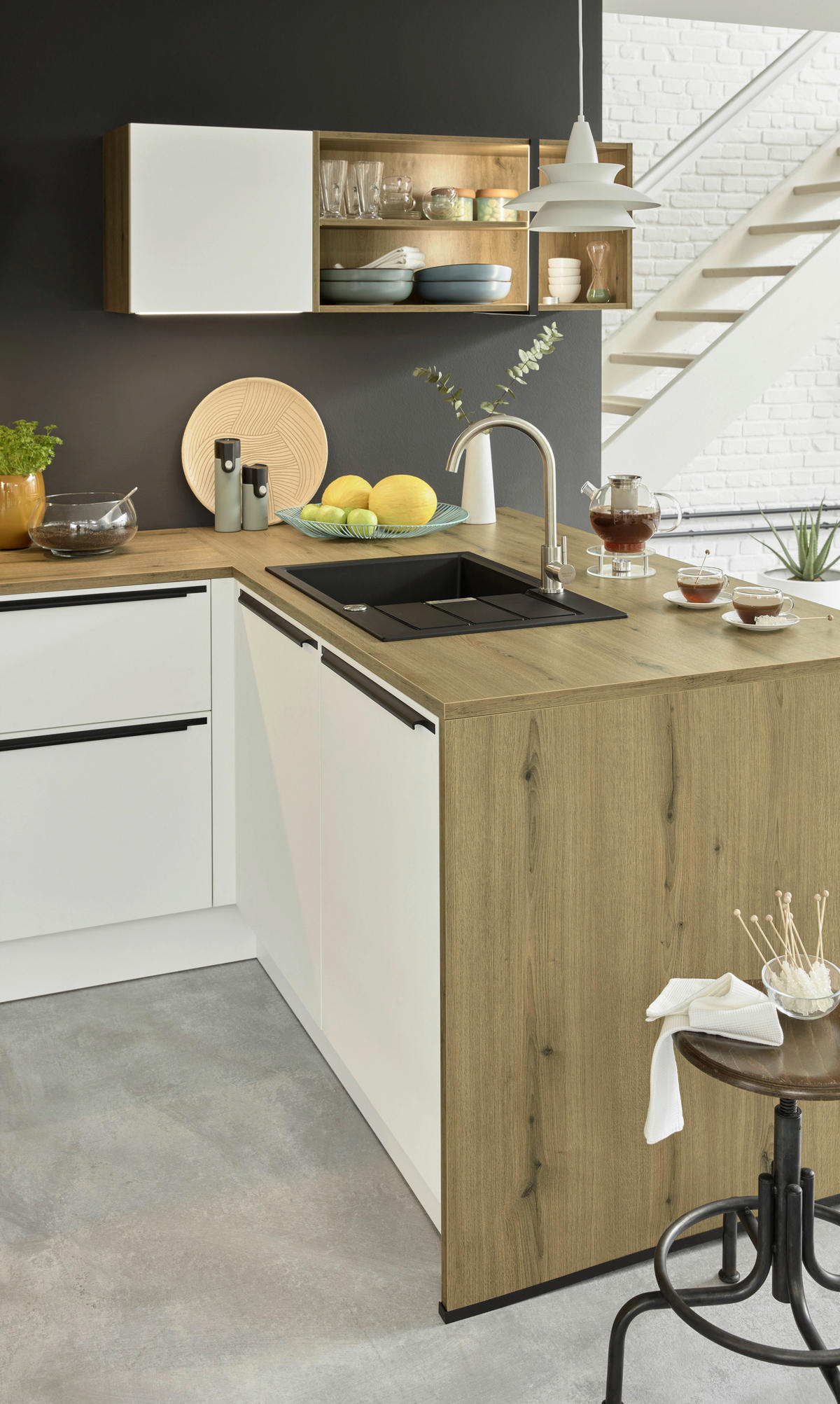 EINBAUKÜCHE   - Eichefarben/Weiß, Design, Holzwerkstoff - Dieter Knoll