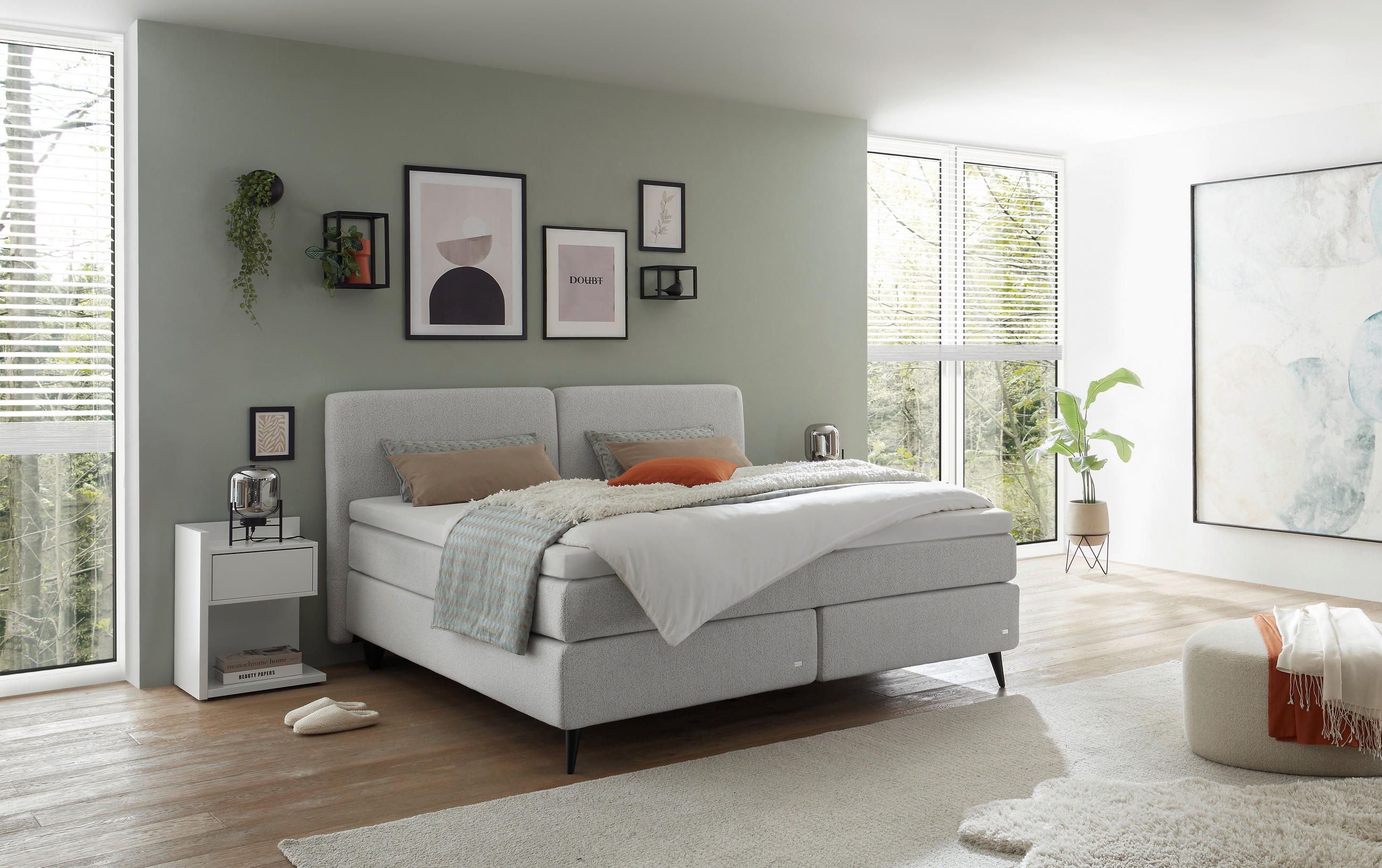 BOXSPRINGBETT 180/200 cm  in Creme, Hellgrau  - Creme/Hellgrau, Design, Holzwerkstoff/Kunststoff (180/200cm) - RUF Betten