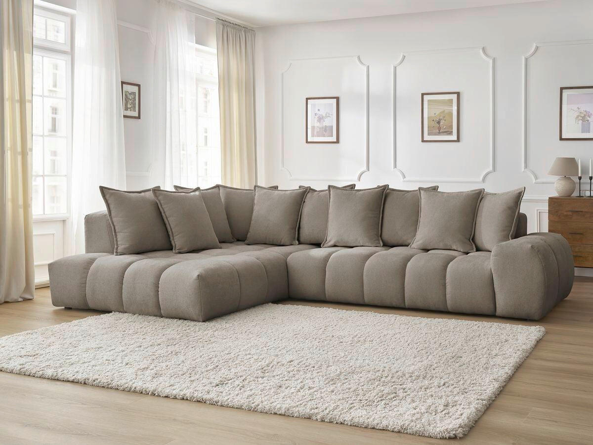 ECKSOFA Ottomane links  EVEREST Taupe Struktur  - Taupe/Schwarz, MODERN, Kunststoff/Textil (352/210cm) - Livetastic