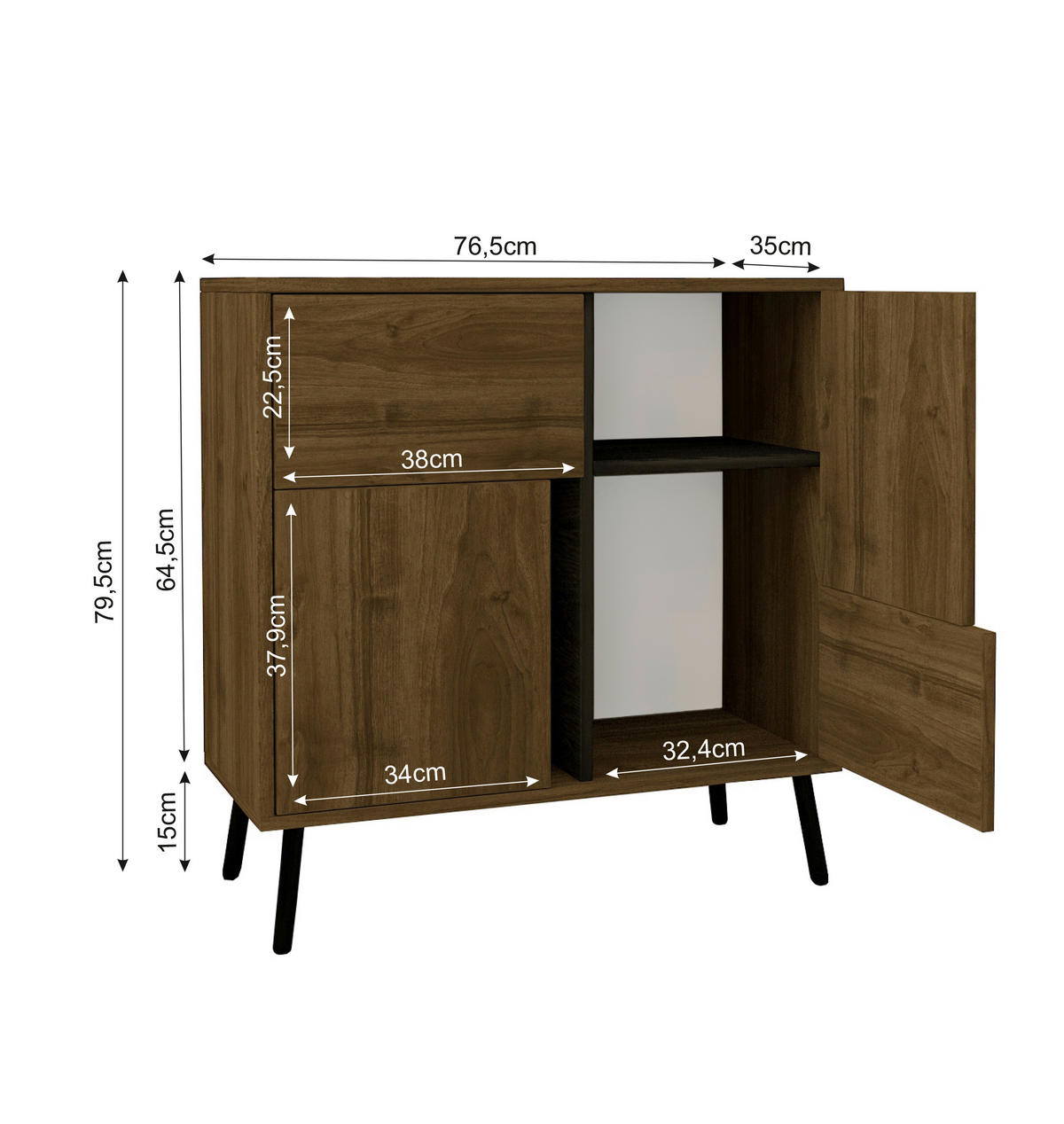 KOMMODE 35/79/76,5 cm  - Kastanienfarben/Schwarz, Design, Holz/Metall (35/79/76,5cm) - Livetastic