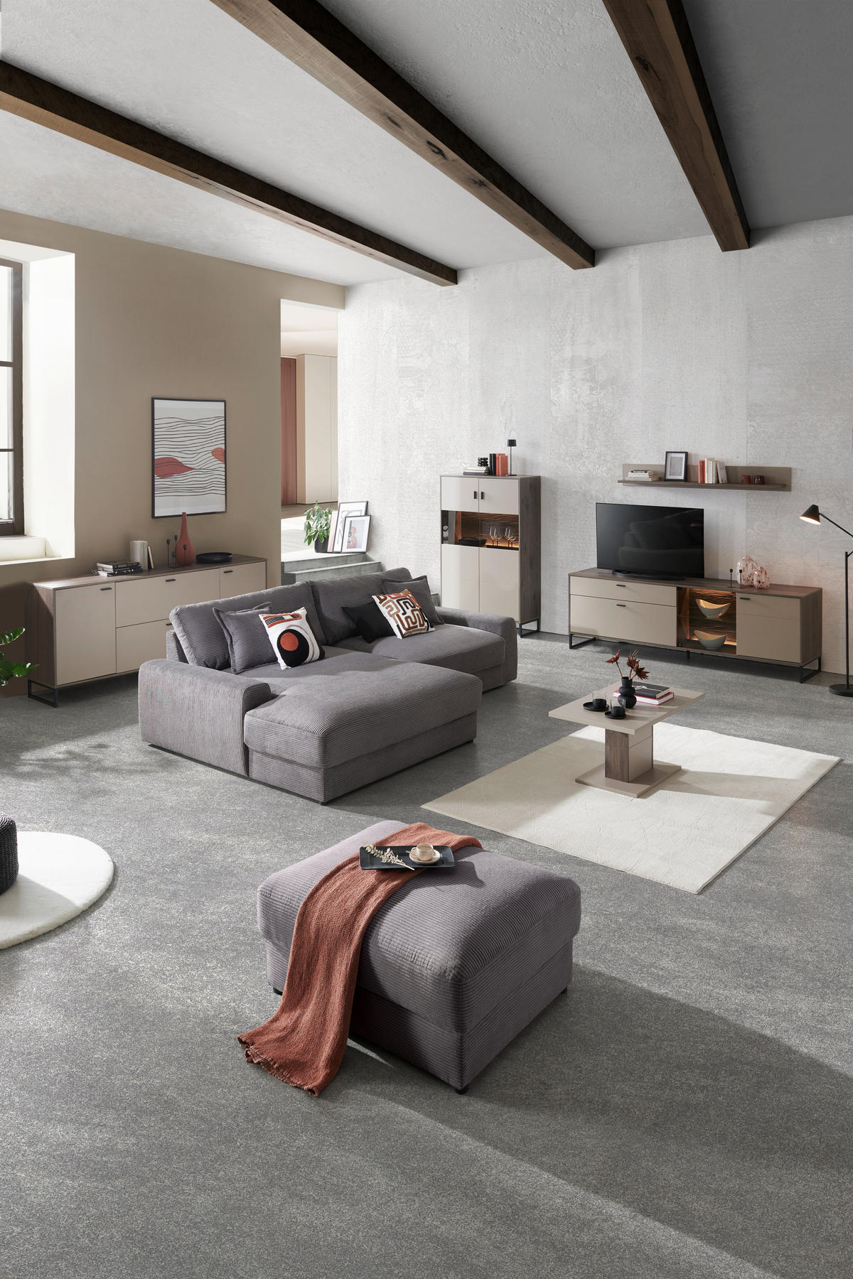 ECKSOFA in Cord Dunkelgrau  - Dunkelgrau/Schwarz, Modern, Kunststoff/Textil (180/300cm) - Carryhome