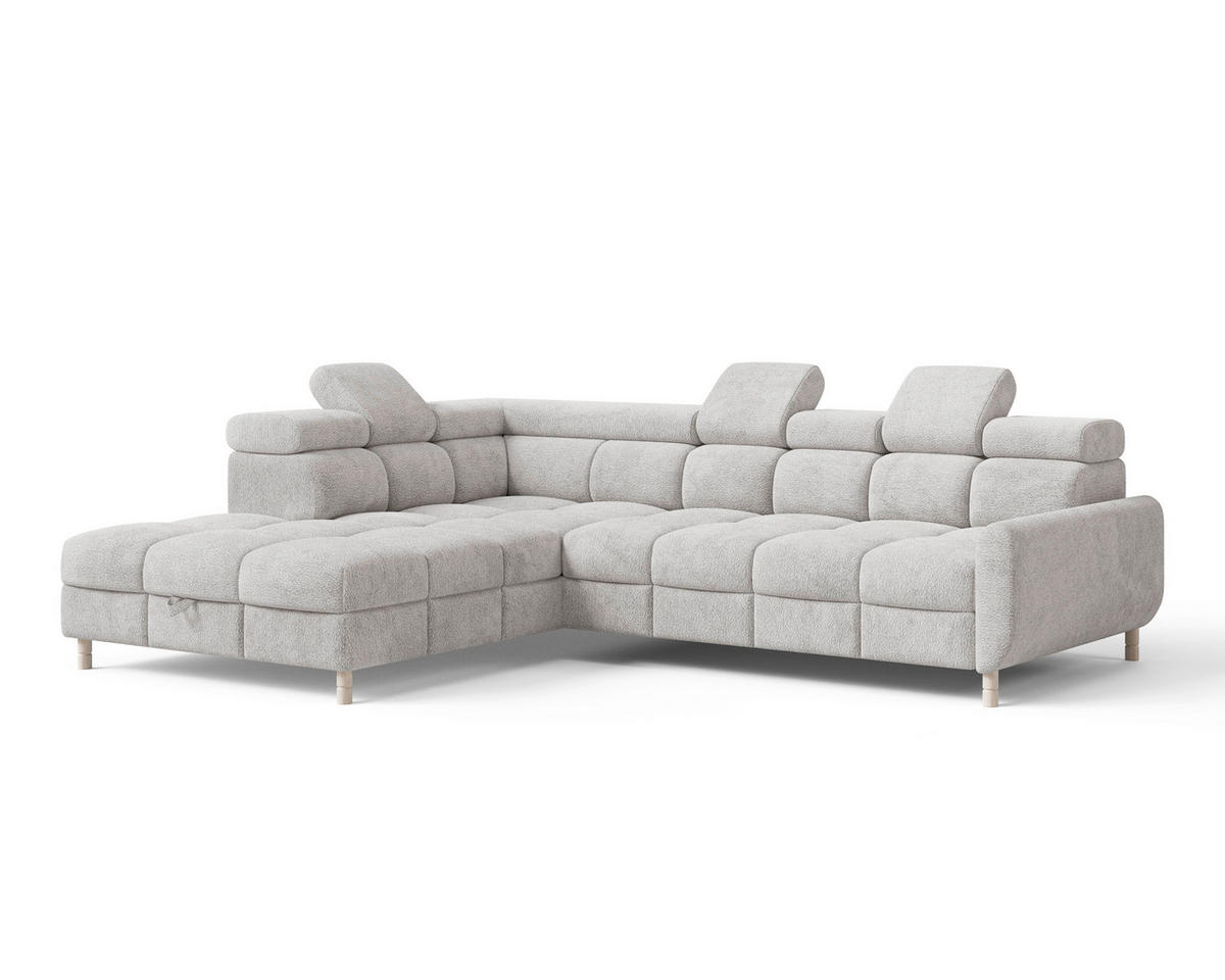 ECKSOFA BUN in Bouclé Hellgrau  - Elfenbein/Hellgrau, Design, Holz/Textil (209/276cm) - MID.YOU
