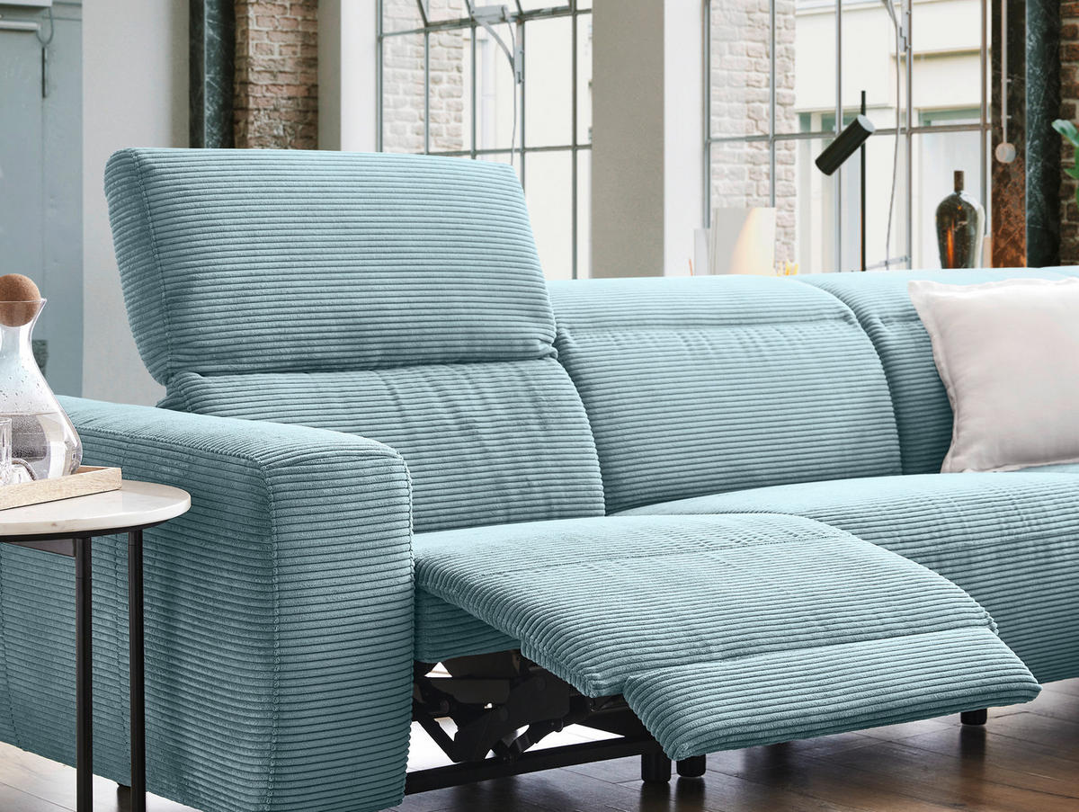 ECKSOFA in Cord Hellblau  - Schwarz/Hellblau, Design, Textil (290/223cm) - Pure Home Lifestyle