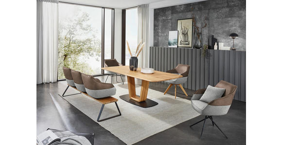 SITZBANK 210/87/67 cm in Grau, Weiß, Beige - Beige/Schwarz, Design, Leder/Holz (210/87/67cm) - Ambiente