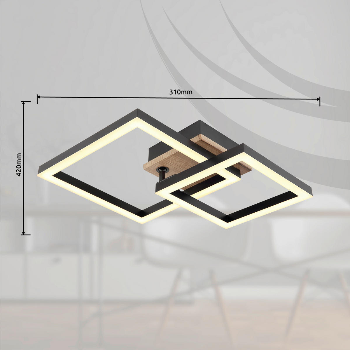 STROPNÍ LED SVÍTIDLO, 42/31/8 cm - tmavě hnědá/černá, Basics, kov/kompozitní dřevo (42/31/8cm) - Globo