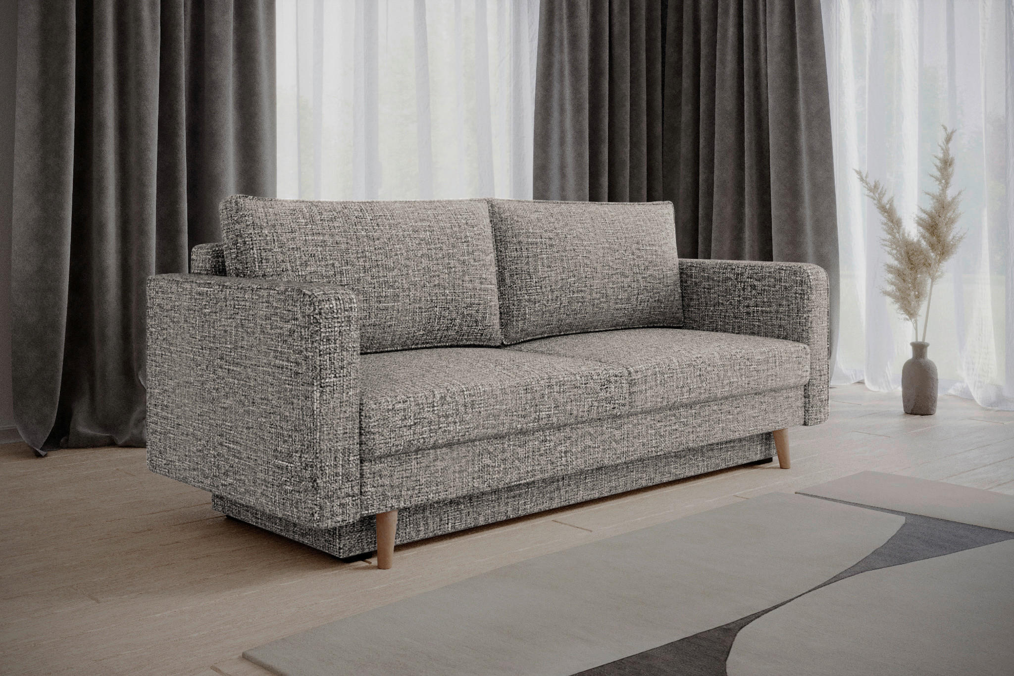 SCHLAFSOFA COCO Grau  inkl. Rückenkissen, Schlaffunktion  - Erlefarben/Schwarz, Design, Holzwerkstoff/Kunststoff (232/90/97cm) - MID.YOU