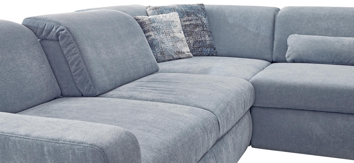 ECKSOFA in Flachgewebe Hellblau  - Chromfarben/Hellblau, Design, Textil/Metall (260/301cm) - Beldomo Style