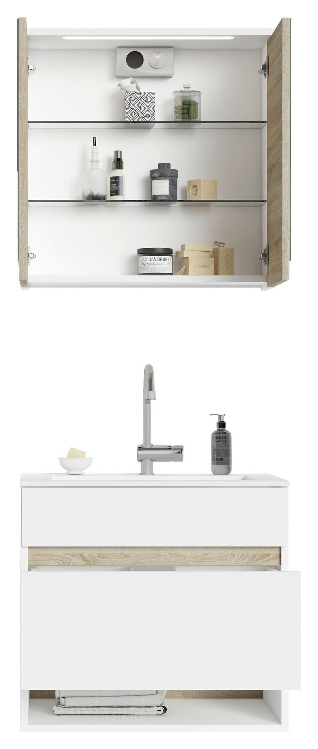 SPIEGELSCHRANK 60/60/20 cm  - Weiß/Sonoma Eiche, MODERN, Glas/Holzwerkstoff (60/60/20cm) - MID.YOU