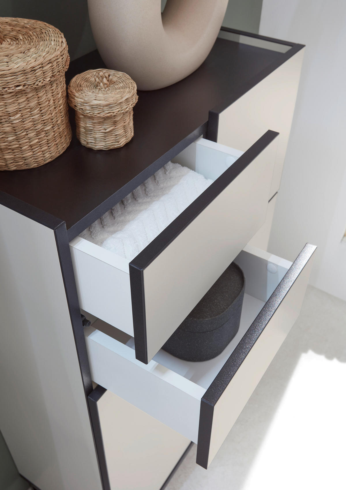 MIDISCHRANK 60/102/31 cm  - Kaschmir/Schwarz, Basics, Holzwerkstoff/Metall (60/102/31cm) - MID.YOU