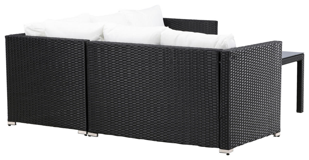 LOUNGEGARNITUR Stahl  - Schwarz/Weiß, KONVENTIONELL, Glas/Kunststoff (59/180/64cm) - Gardenson