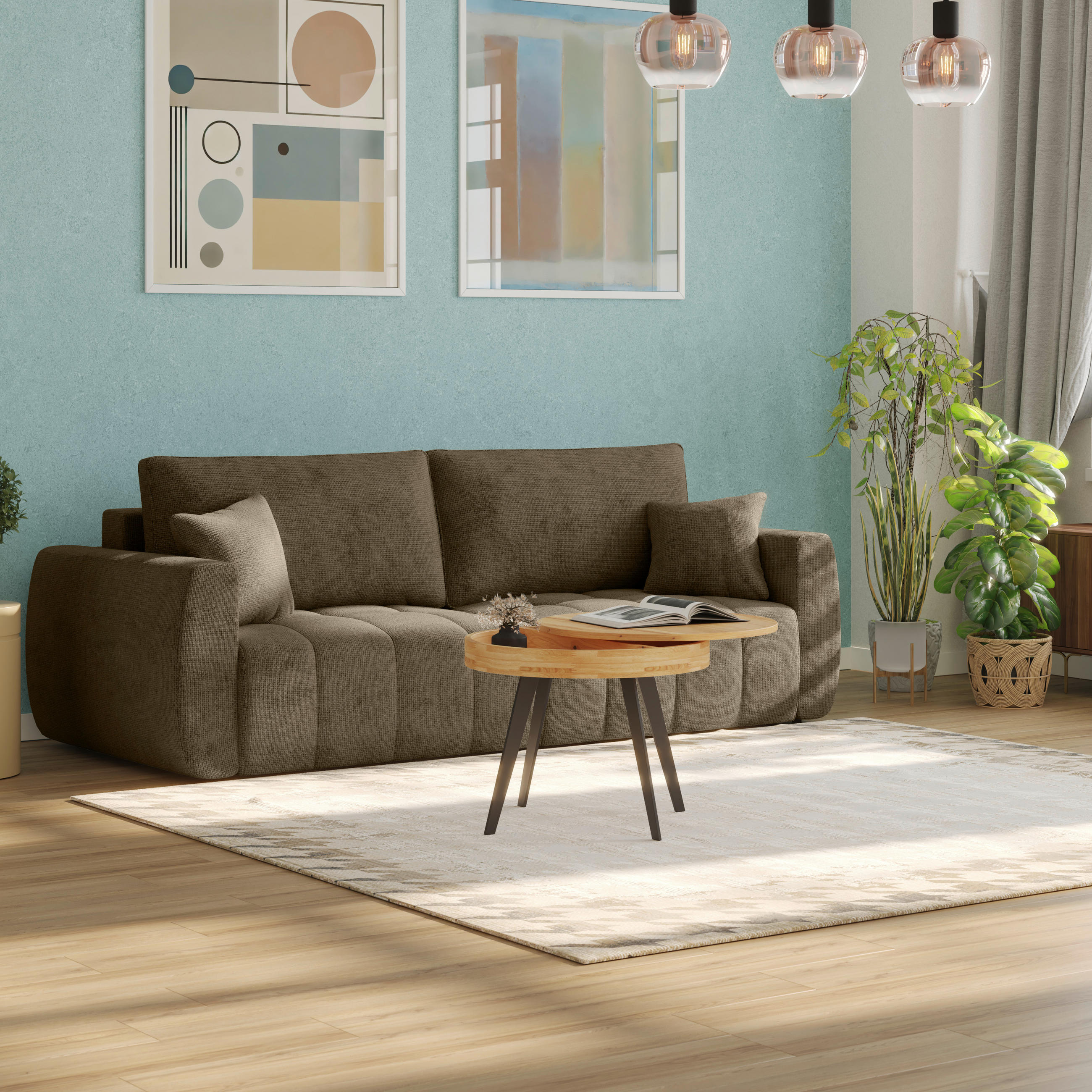 SCHLAFSOFA  mit Stoffauswahl Webstoff Mokka  - Schwarz/Mokka, MODERN, Holz/Textil (245/74-90/104cm) - MID.YOU