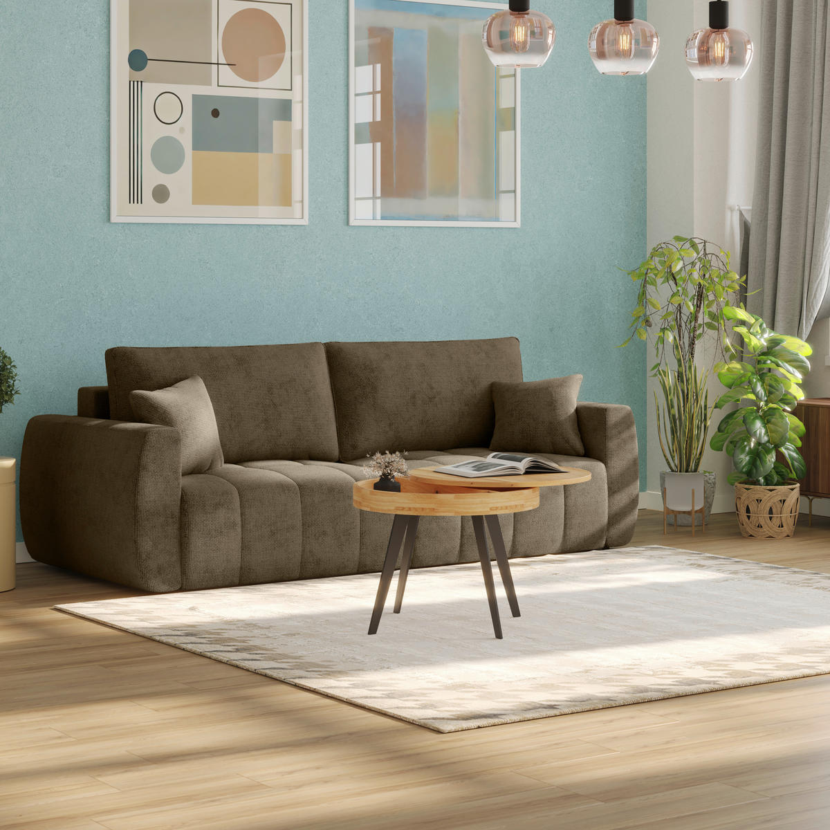 SCHLAFSOFA  mit Stoffauswahl Webstoff Mokka  - Schwarz/Mokka, MODERN, Holz/Textil (245/74-90/104cm) - MID.YOU