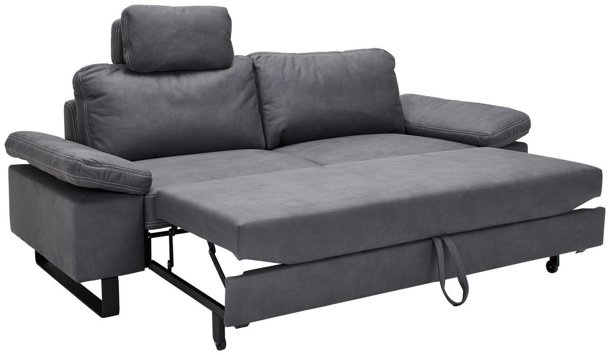 2,5-SITZER in Mikrofaser Grau  - Beige/Schwarz, Design, Textil/Metall (214/86/97cm) - Hom`in
