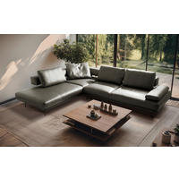 ECKSOFA Grau Echtleder  - Schwarz/Grau, Design, Leder/Metall (237/306cm) - Livetastic